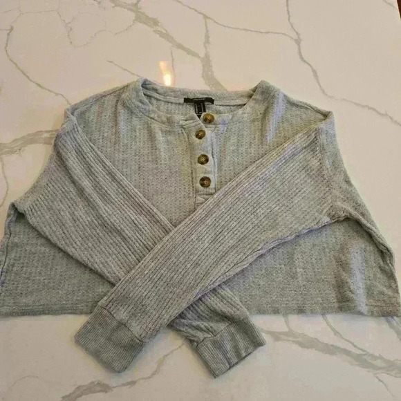 Forever21 Long Sleeve Crop Top Size Medium Grey - Picture 3 of 6